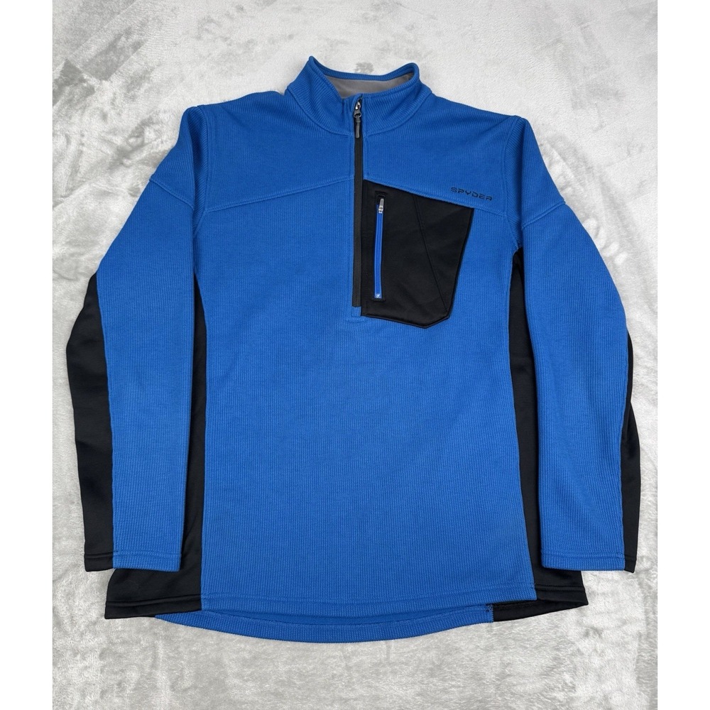 Spyder Blue Full Zip Jacket Mens XL Thermal Waffle Knit US Ski Team Hiking Black
